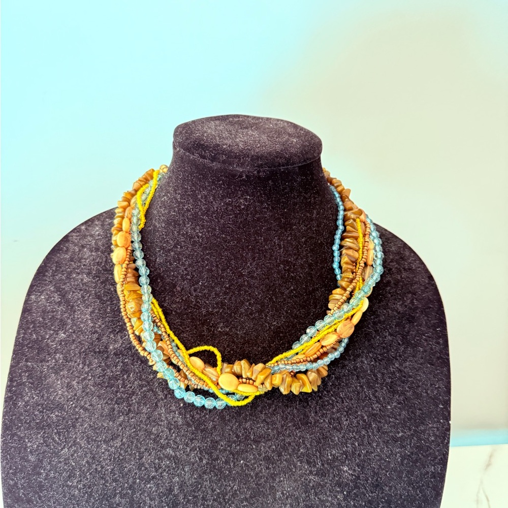 Vintage Blue and Yellow Beaded Necklace - Picture 5 of 5